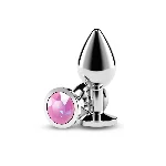 Анальна пробка NS Novelties Rear Assets - Silver - Medium - Pink Gem - мініатюра 1