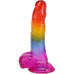 Фалоімітатор Doc Johnson Crystal Jellies - Realistic cock with balls 8.5 Inch - Rainbow - мініатюра 1