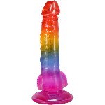 Фалоімітатор Doc Johnson Crystal Jellies - Realistic cock with balls 8.5 Inch - Rainbow - мініатюра 4