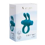 Ерекційне віброкільце S Pleasures Premium Rabbit Ring бірюзове, зі знімною віброкулею та вушками - мініатюра 4