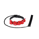 Нашийник з повідцем Liebe Seele Flower Rhythm - Black and Red Leather Flowers collar with Leash - мініатюра 1