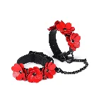 Наручники Liebe Seele Flower Rhythm - Black and Red Leather Flowers Hand Cuffs - мініатюра 1