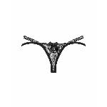 Трусики-стрінги Obsessive Blomentis thong, XS/S, чорні, мереживні, боковинки — подвійні смужки - мініатюра 4