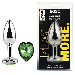 Анальная пробка EGZO Silver Heart Plug MSH-09S с зеленым кристаллом, нержавеющая сталь, размер S - мініатюра 1