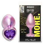 Анальная пробка EGZO Pink Perl Heart Plug S с фиолетовым кристаллом, розовая - мініатюра 1