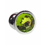 Металлическая анальная пробка Silver, light green crystal размер М - мініатюра 2