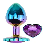 Анальная пробка EGZO Multicolor Heart металлическая с кристаллом, радужная, размер S - мініатюра 2