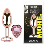 Анальная пробка EGZO Rose Gold Heart Plug M, из нержавеющей стали с розовым кристаллом - мініатюра 1