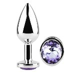 Анальная пробка с кристаллом EGZO - Silver Round Plug Amethyst size M - мініатюра 2
