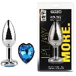 Анальная пробка EGZO Silver Heart Plug Blue S из медицинской стали с синим кристаллом-сердцем - мініатюра 1
