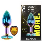 Анальная пробка EGZO Multicolor Heart Plug Yellow S с кристаллом, радужная металлическая - мініатюра 1