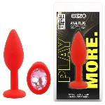 Анальная пробка EGZO Silicone Round Plug S с бирюзовым кристаллом, красная - мініатюра 1