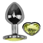 Анальная пробка EGZO Dark Silver Heart M анатомическая из медицинской стали с лаймовым кристаллом - мініатюра 2