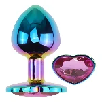 Анальная пробка EGZO Multicolor Heart Plug S с розовым кристаллом, металлическая, 70 мм - мініатюра 2