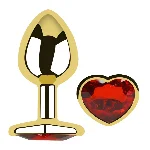 Анальная пробка EGZO Gold Heart Plug M с красным кристаллом, металл, 82 мм - мініатюра 1