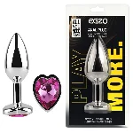Анальная пробка EGZO Silver Heart Plug Rose с кристаллом, серебристая, размер S - мініатюра 1