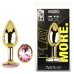 Анальная пробка EGZO Gold Round Plug Pink с розовым кристаллом, размер S - мініатюра 5
