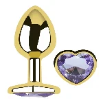 Анальная пробка Egzo Gold Heart Plug Amethyst S с кристаллом, золотой металл - мініатюра 1
