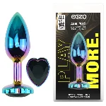 Анальная пробка EGZO Multicolor Heart Plug Black M, металлическая с крупным кристаллом - мініатюра 1