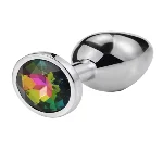 Металлическая анальная пробка Silver, chameleon crystal, размер М - мініатюра 1