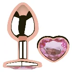 Анальная пробка EGZO Rose Gold Heart Plug M, из нержавеющей стали с розовым кристаллом - мініатюра 2