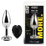 Анальная пробка EGZO Silver Heart Plug Black M, металлическая анатомическая с кристаллом - мініатюра 1