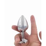 Металлическая анальная пробка Silver, light green crystal размер М - мініатюра 5