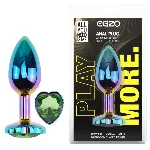 Анальная пробка EGZO Multicolor Heart Plug S из стали, с кристаллом, анатомической формы, 7 см - мініатюра 1