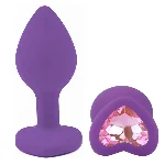 Анальная пробка EGZO Silicone Heart Plug S фиолетовая с жёлтым кристаллом - мініатюра 2