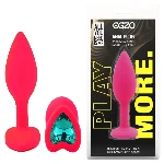 Анальная пробка EGZO Pink Heart Plug S с бирюзовым кристаллом, розовая из медицинского силикона - мініатюра 1