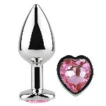 Анальная пробка с кристаллом EGZO - Silver Heart Plug Pink size M - мініатюра 2
