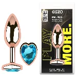 Анальная пробка EGZO Rose Gold Heart Plug Aqua M из нержавеющей стали с кристаллом - мініатюра 1