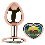 Анальная пробка EGZO Rose Gold Heart Plug S с радужным кристаллом, металлическая - мініатюра 2