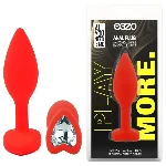 Анальная пробка EGZO Red Heart Plug S с голубым кристаллом, красная силиконовая - мініатюра 1
