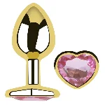 Анальная пробка EGZO Gold Heart Plug Pink S с розовым кристаллом-сердечком - мініатюра 1