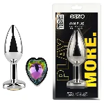 Анальная пробка EGZO Silver Heart Plug S из медицинской стали с радужным кристаллом-сердцем - мініатюра 1