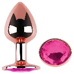 Анальная пробка EGZO Rose Gold Round Plug S, гладкая металлическая, с кристаллом, розово-золотистая - мініатюра 2