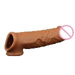 Реалистичная закрытая насадка на пенис "Penile condom", brown - мініатюра 3