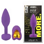Анальная пробка EGZO Silicone Violet Heart Plug S, фиолетовая, радужный кристалл - мініатюра 1