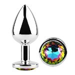 Анальная пробка с кристаллом EGZO - Silver Round Plug Rainbow size S - мініатюра 5
