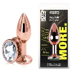 Анальная пробка EGZO Rose Gold с прозрачным кристаллом, нержавеющая сталь, S - мініатюра 1