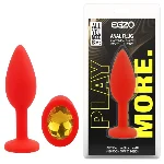 Анальная пробка EGZO Silicone Red Round Plug Yellow S с желтым кристаллом - мініатюра 1