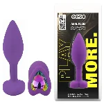 Анальная пробка EGZO Violet Heart Plug S, фиолетовая, зелёный кристалл, силиконовая - мініатюра 1