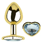 Анальная пробка Egzo Gold Heart с кристаллом, золотая нержавеющая сталь, размер M - мініатюра 1