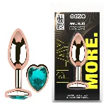 Анальная пробка EGZO Rose Gold Heart Plug S с бирюзовым кристаллом, металлическая - мініатюра 1