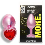 Анальная пробка EGZO Pink Perl Heart Plug S, стальная с красным сердцем - мініатюра 1