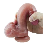 Большой фаллоимитатор с мошонкой на присоске OYO - Dildo Double Layer Silicone YQW-023 (длина 20 см, диаметр 3.6 см) - мініатюра 5