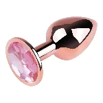 Анальная пробка EGZO Rose Gold Round Plug Pink M, металлическая с розовым кристаллом - мініатюра 3