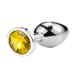 Металлическая анальная пробка Silver, yellow crystal размер М - мініатюра 1