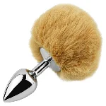 Анальная пробка EGZO Bunny Tail Silver Plug Brown с пушистым хвостиком, размер S - мініатюра 1